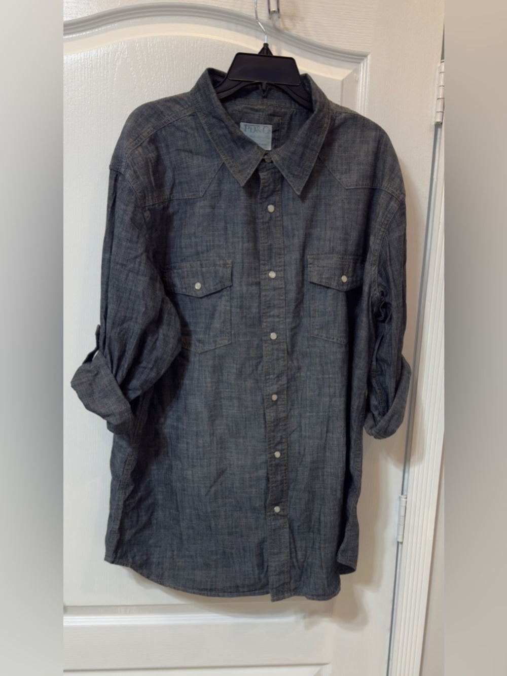 PD&C Light Blue Chambray Shirt Button up long sleeve XXL fir Men . Used